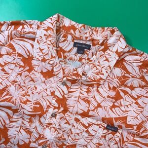 Eddie Bauer Mens TXL Button Down Shirt Tropical Leaf Print Orange Casual